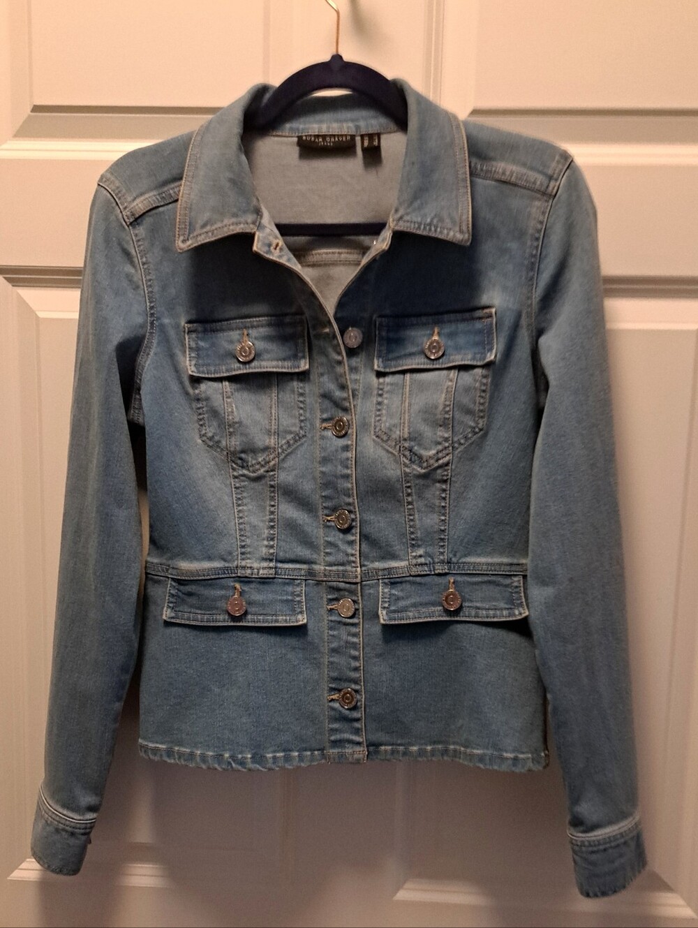 SUSAN GRAVER like new DENIM JACKET long sleeves STRETCH for Nice Fit SIZE XS